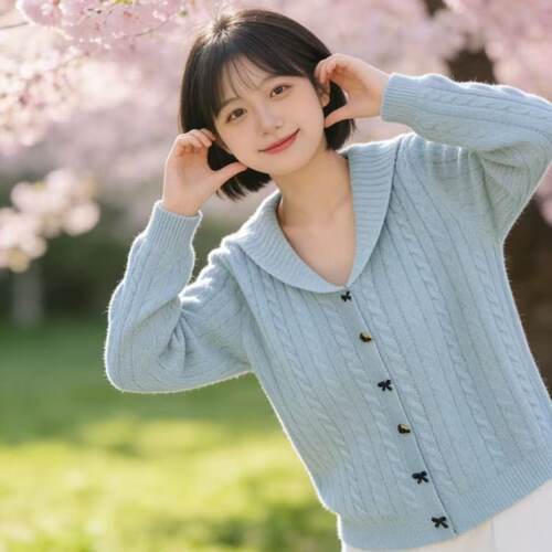 【小四粉丝专享】A472学院风娃娃领麻花针织开衫外套
