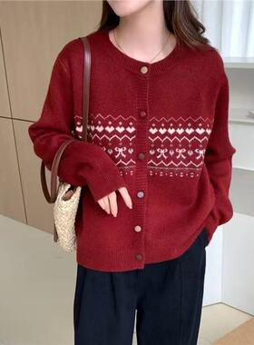 【小四粉丝专享】A235费尔岛风针织开衫女圆领纽扣显瘦百搭毛衣