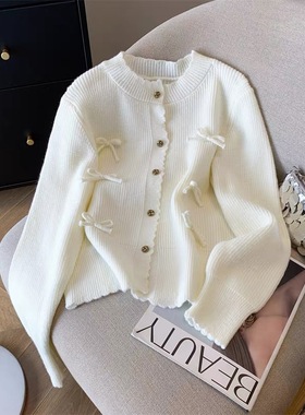 【小四粉丝专享】A188法式甜美风立体蝴蝶结针织开衫毛衣外套