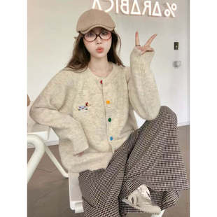 毛衣外套 D381彩色扣子刺绣针织开衫 小四粉丝专享