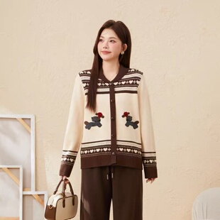 女宽松显瘦动物图案毛衣 A315提花娃娃领针织衫 小四粉丝专享