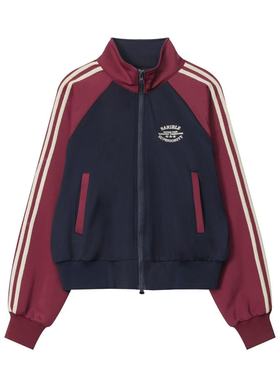 粉丝专享A026美式复古学院风辣妹短款开衫卫衣女条纹拼色立领