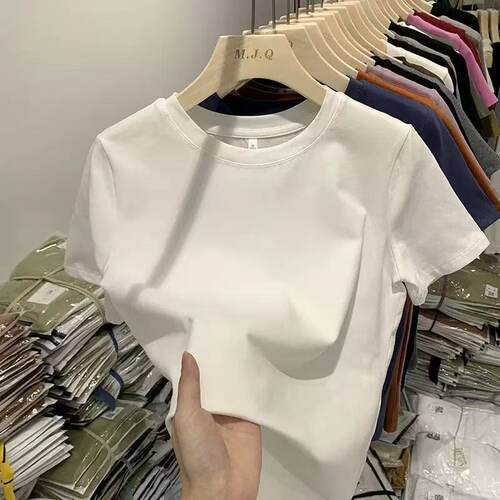 【小四粉丝专享】A562圆领短袖针织衫女修身打底衫薄款百搭上衣