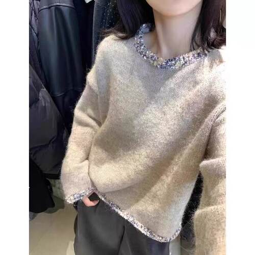 【小四粉丝专享】A164韩系马海毛花边软糯毛衣女秋冬氛围感针织衫