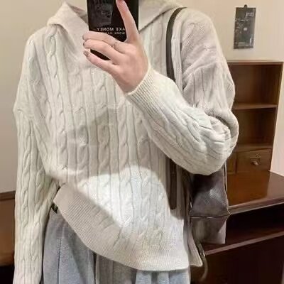 【小四粉丝专享】D370连帽针织打底衫女士装春秋冬季慵懒风宽松