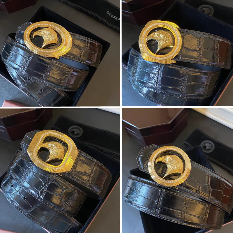 奢侈品牌鹰头镶钻史蒂芬皮带鳄鱼纹牛皮商务休闲时尚男士裤腰带潮