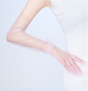 结婚纱手套蕾丝超长黑纱白色款70CM表演手套浅粉纯色透明新娘手套