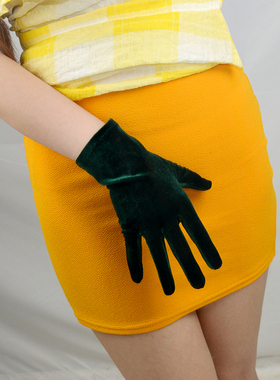 包邮丝绒手套22cm短款绿丝绒绿色女款高弹力天鹅绒金丝绒触屏手机