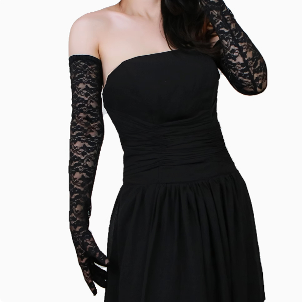 蕾丝高弹性网纱白色长手套包邮