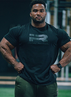 IR短袖男健身大码训练吸汗弹力简约休闲舒适健美运动宽松T恤新款