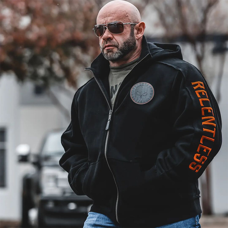 骷髅王重磅外套男加厚连帽衫健身