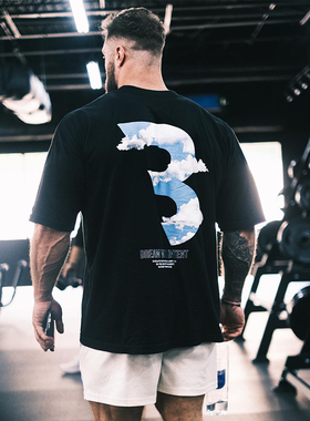 CBUM克里斯美式宽松五分袖T恤男运动衣服大码半袖C宝健身短袖重磅