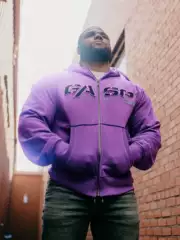 New American-Style Heavy Zipper Jacket, Fitness Hooded Sportswear, Fleece-Lined Cardigan, Macho Purple Sweatshirt, Hidden Style