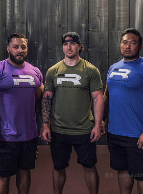 IR新款男短袖健身显壮收袖口运动时尚弹力棉撸铁训练美式紫色T恤