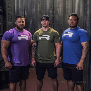 弹力棉撸铁训练美式 IR新款 口运动时尚 健身显壮收袖 紫色T恤 男短袖