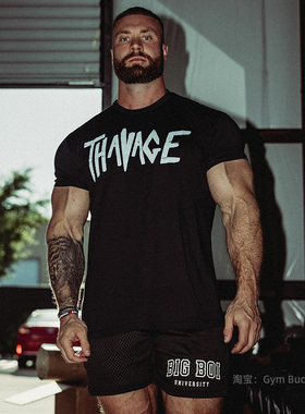 THAVAGE克里斯修身短袖健身弹力收袖口锥形CBUM美式训练运动男T恤