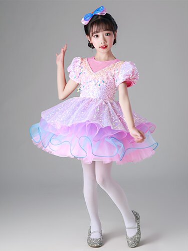 六一儿童蓬蓬纱裙演出服紫色可爱公主女童幼儿园舞蹈连衣裙表演服