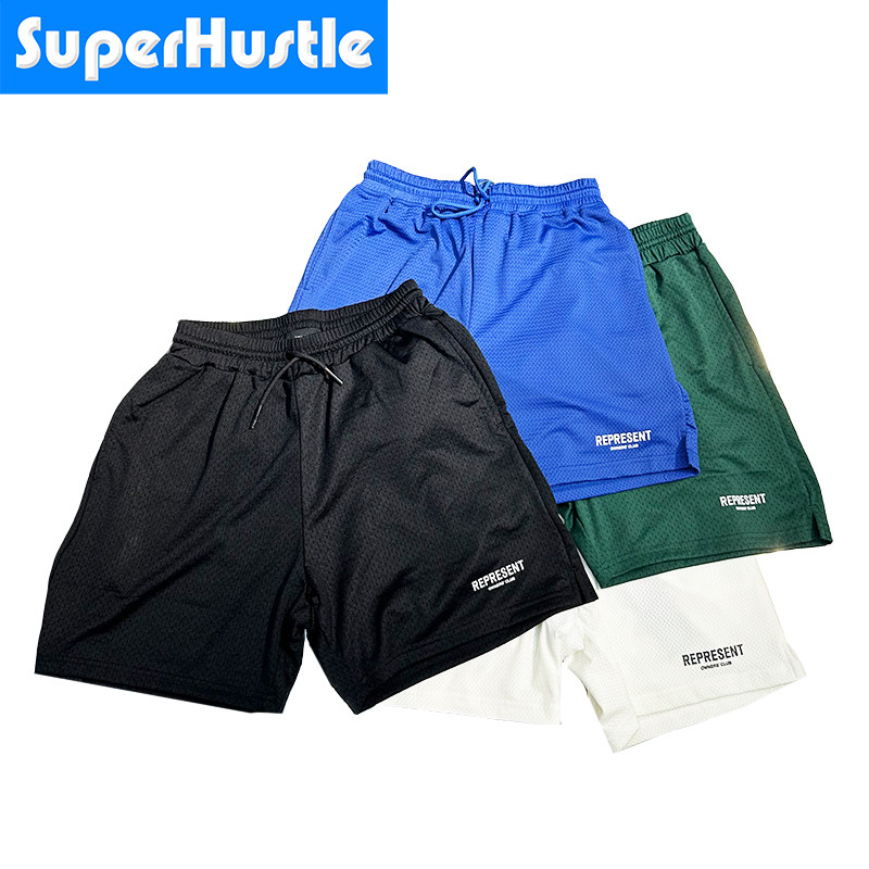 现货 22ss represent 印花logo 纯色抽绳 网面短裤