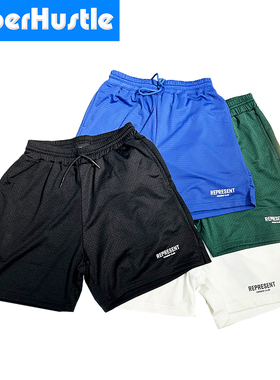 现货 22SS Represent 印花Logo 纯色抽绳 网面短裤