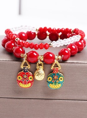 红色转运吞金兽一家三口手链