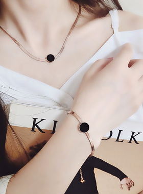 圆盘两件套不掉色学生手镯锁骨链