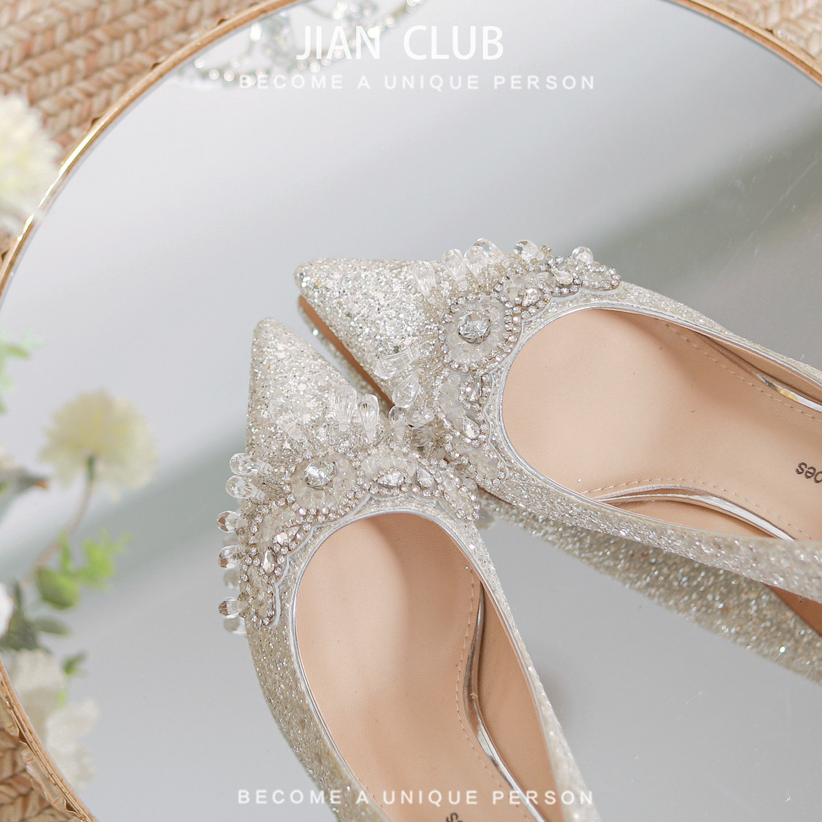 Elegant Silver Chunky Mid-Heel Wedding Shoes | Crystal Comfort - Product image 4