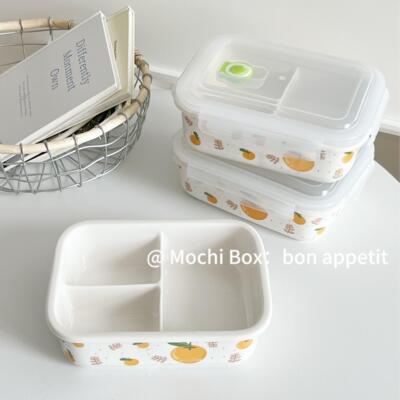 扣盖陶瓷长方饭盒密封可微波加热