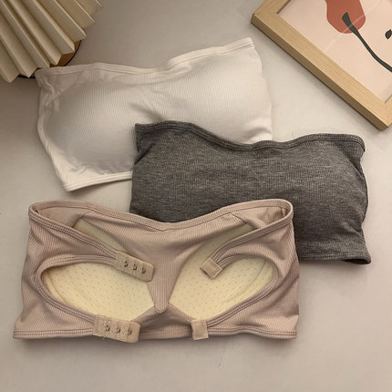 无肩带聚拢冰丝纯色裹胸薄款女带胸垫抹胸内衣夏季防走光学生上衣