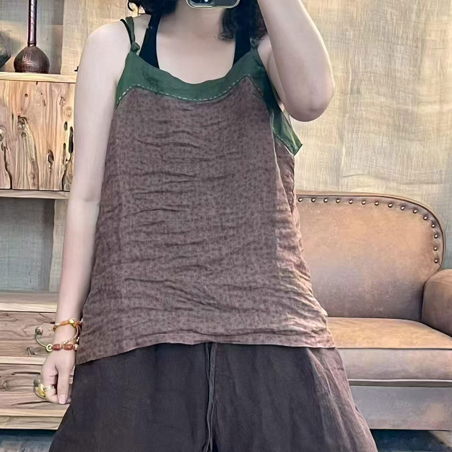 高端亚麻背心文艺范复古个性潮大码宽松休闲民族风夏薄女内搭刺绣