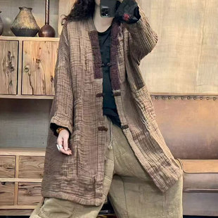 高端亚麻开衫外套民族风刺绣大码宽松休闲春秋上衣女妈妈装个性潮