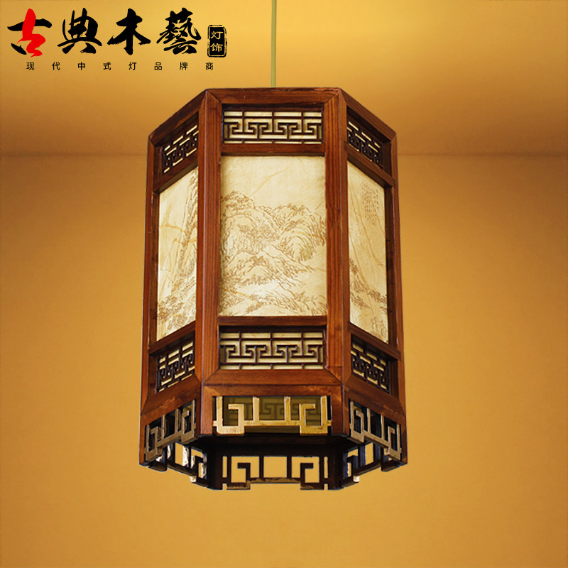 中式仿古灯笼木制宫灯实木灯吊灯羊皮灯新年古典阳台吊灯广告花灯