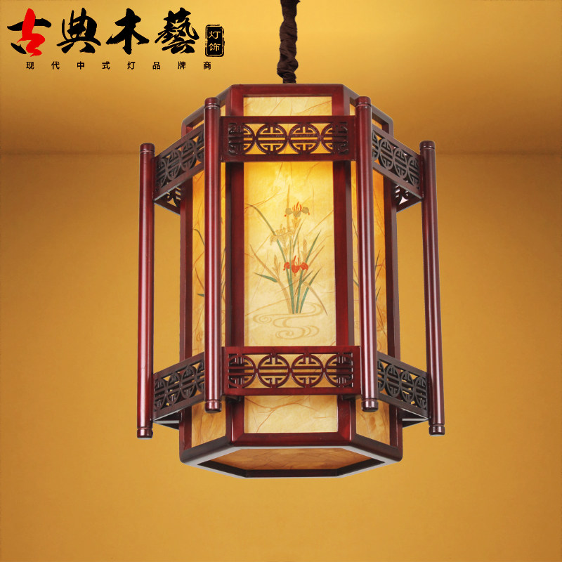 实木仿古中式吊灯别墅门口灯饰饭店阳台过道灯笼走廊书房古典灯具