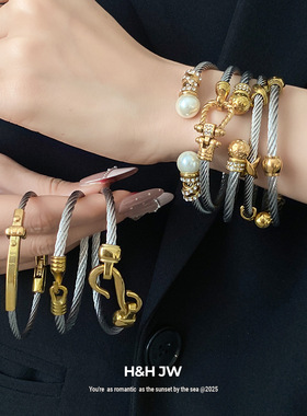 韩国东大门新款简约开口手镯时尚小众个性几何双层缠绕打结手环女