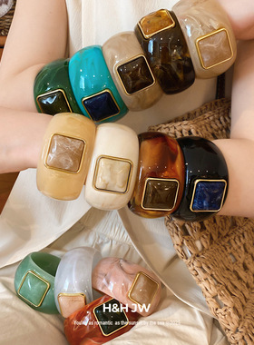 新款欧美亚克力方形晕染手镯复古时尚潮流手环个性设计感小众手饰
