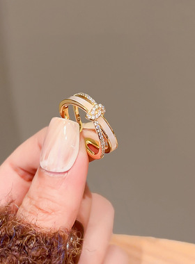 韩国东大门滴油锆石戒指简约时尚高级感食指戒百搭气质小众手饰女