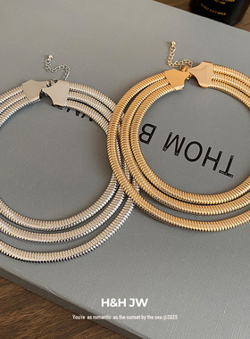 新款欧美三层弹簧圆形项链choker个性夸张风颈链轻奢高级感项饰女