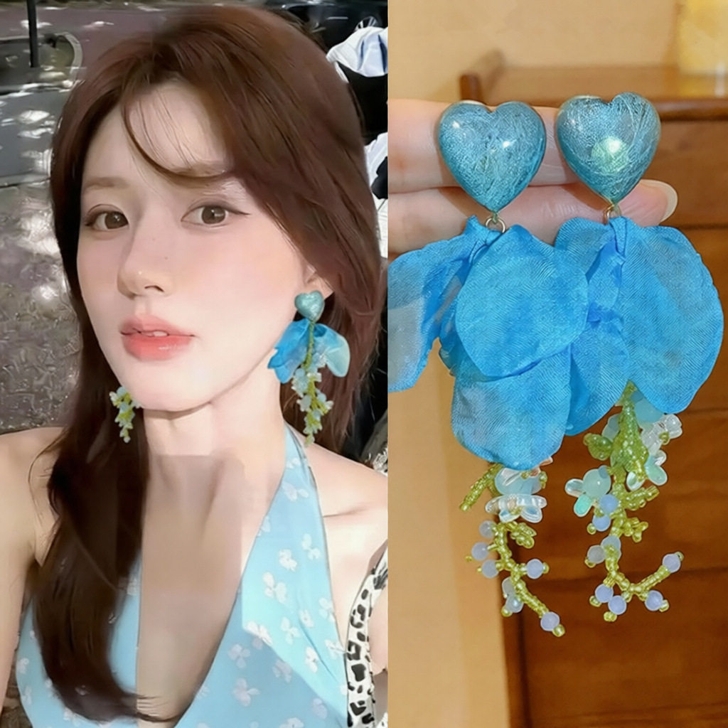 韩国东大门爱心雪纺花朵耳环甜美时尚气质耳钉小清新百搭个性耳饰,饰品/流行首饰/时尚饰品新,耳环,淘宝优惠券,粉丝福利购,淘宝优惠卷