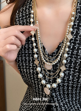 新款欧美多层贝壳流苏项链轻奢小众叠戴高级感锁骨链时尚个性项饰