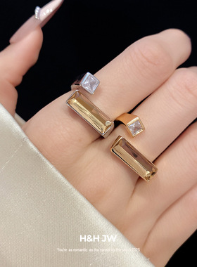 2026韩国新款爆款镶钻方形开口戒指简约时尚食指戒轻奢高级感手饰