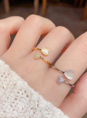 韩国新款锆石爱心开口戒指时尚简约百搭食指戒高级感气质小众手饰