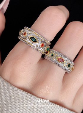 韩国东大门新款锆石纹路开口戒指复古宫廷风食指戒轻奢高级感手饰