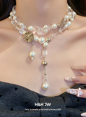 新款法式复古珍珠串珠项链时尚宫廷风气质锁骨链轻奢高级感项饰女