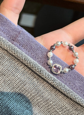 韩国新款珍珠锆石弹力戒指