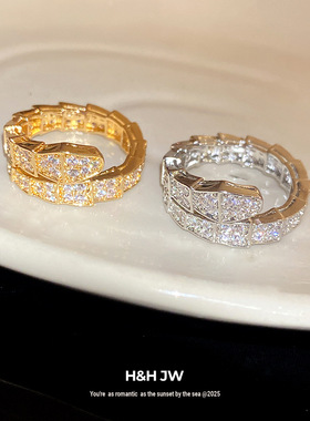 新款锆石蛇形开口戒指欧美个性复古简约时尚食指戒轻奢高级感手饰