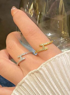 韩国新款字母戒指时尚个性ins风小众设计轻奢气质开口可调节指环