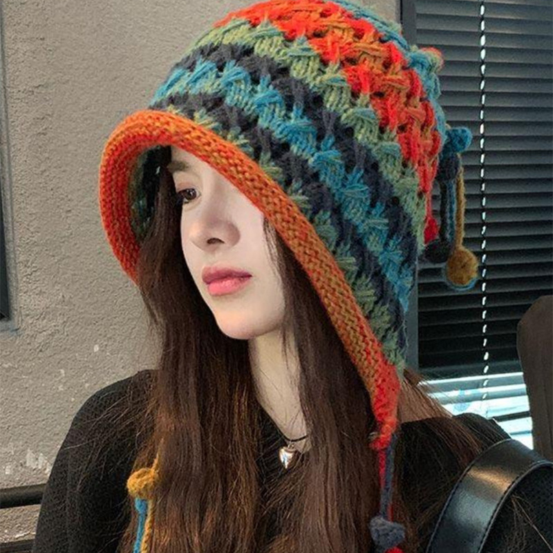 新款针织毛线毛球流苏时尚帽子秋冬防风保暖百搭日常通勤百搭头饰