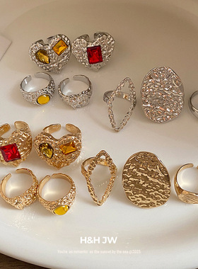 新款褶皱爱心开口戒指欧美复古简约时尚食指戒轻奢高级感气质手饰