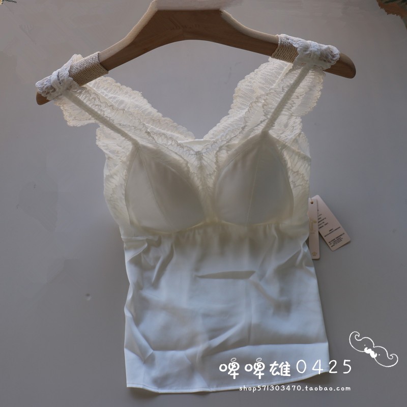 丽维 法式蕾丝缎面固定一体胸垫文胸蕾丝边美背款女吊带背心26006