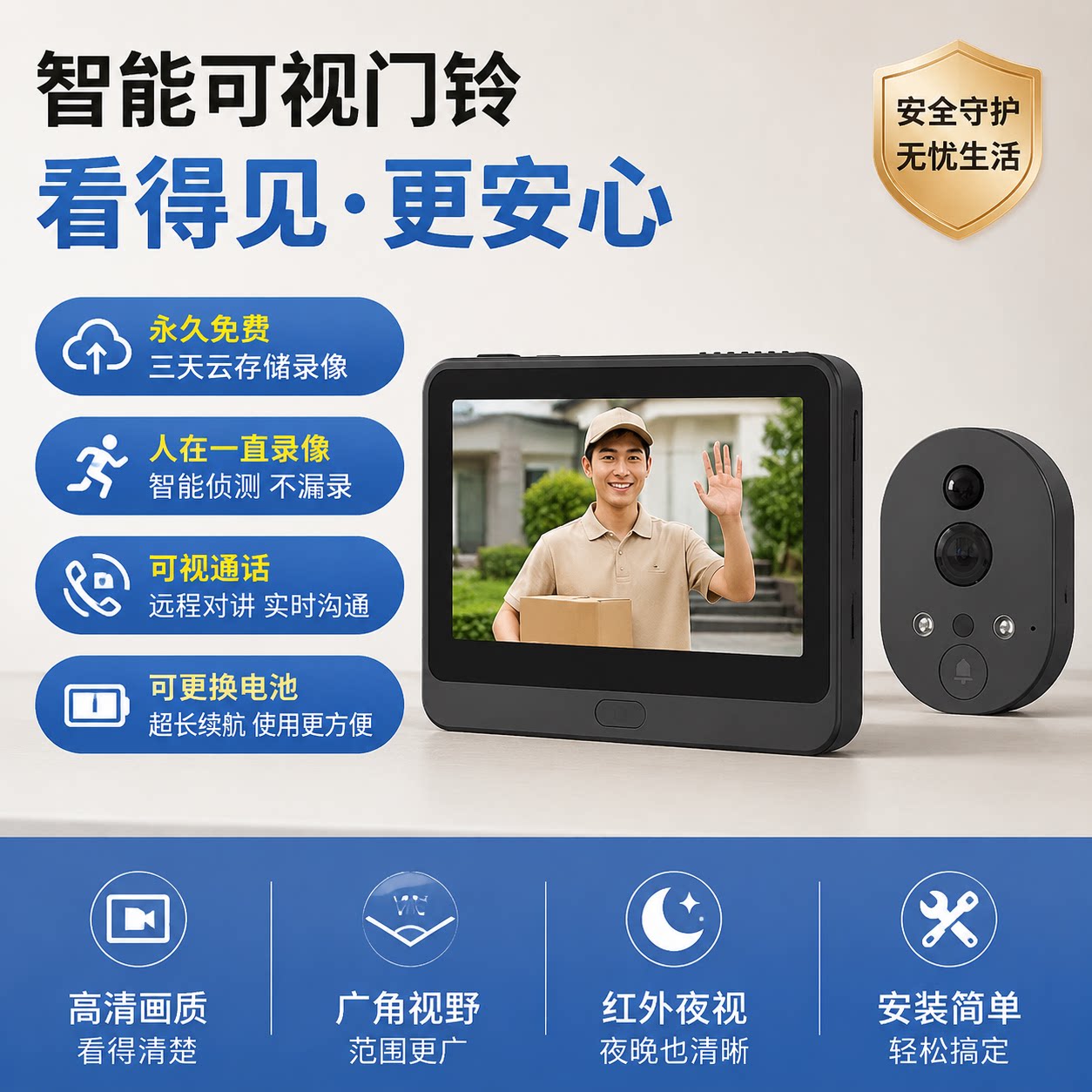 锘镁猫眼监控防盗门可视门铃