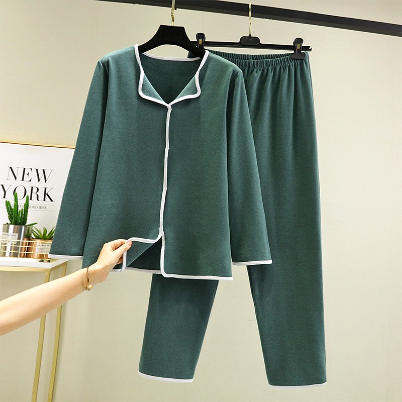 德绒睡衣女秋冬大码家居服套装